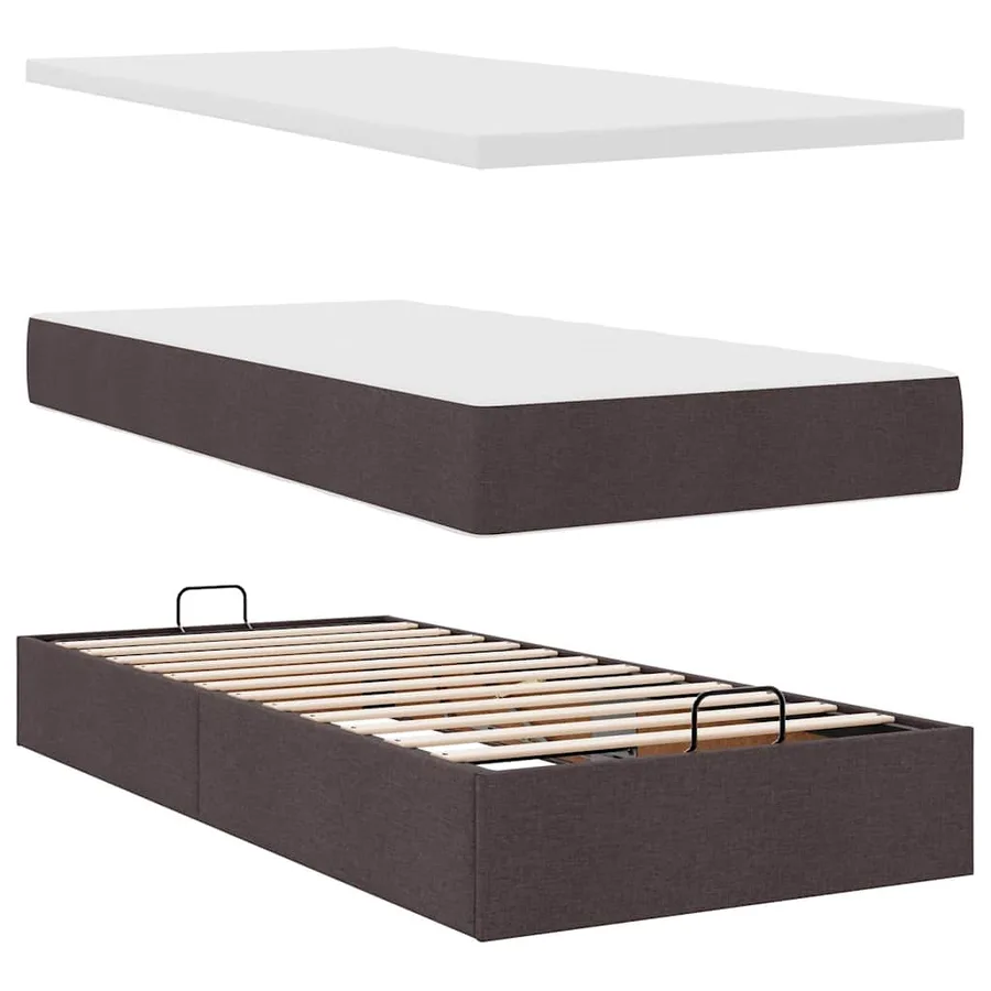 Lit ottoman avec matelas marron foncé 90x200 cm tissu - 8