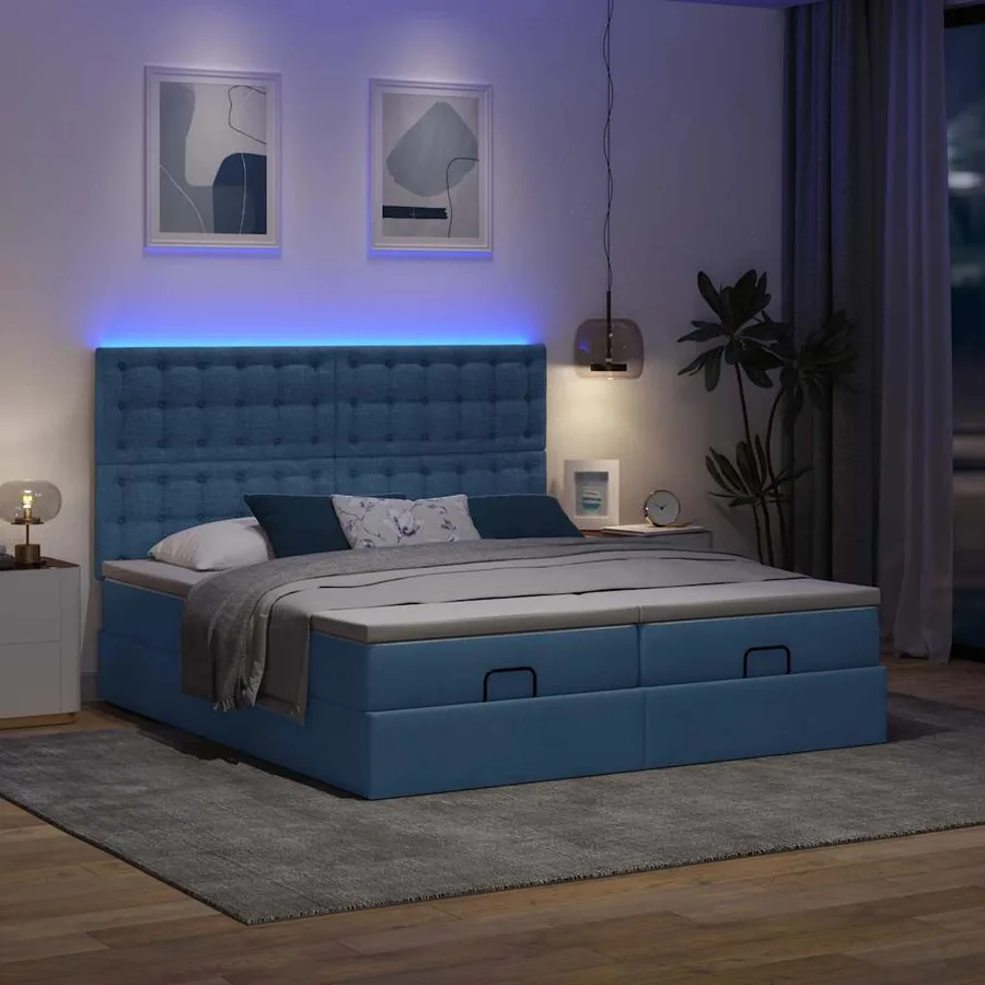 Cadre de lit ottoman avec matelas bleu 180x200 cm tissu - 3