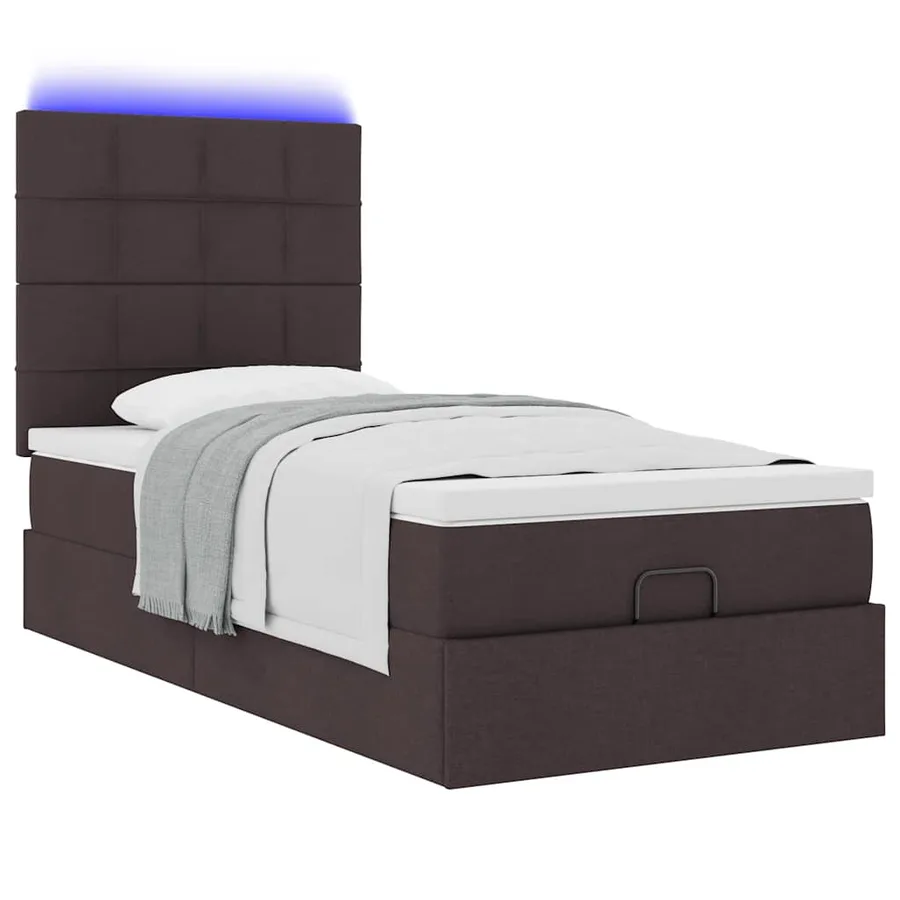 Lit ottoman avec matelas et LED marron foncé 90x200 cm tissu - 6