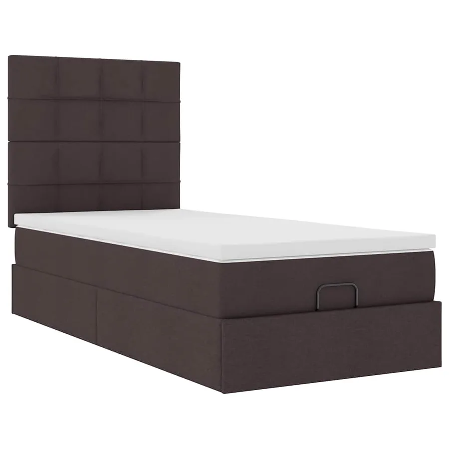 Lit ottoman avec matelas et LED marron foncé 90x200 cm tissu - 7