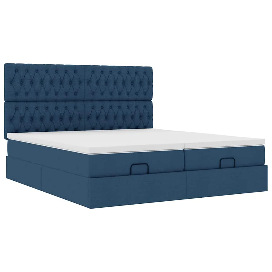 Cadre de lit ottoman avec matelas bleu 180x200 cm tissu - 7