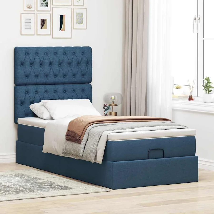 Lit ottoman avec matelas et LED Bleu 90x200 cm Tissu - 4