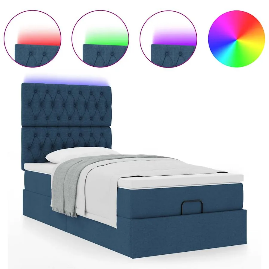 Lit ottoman avec matelas et LED Bleu 90x200 cm Tissu - 5