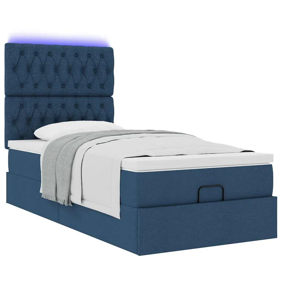 Lit ottoman avec matelas et LED Bleu 90x200 cm Tissu - 6