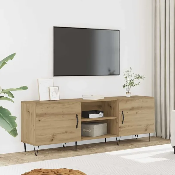 Meuble TV chêne artisanal 150x30x50 cm bois d'ingénierie
