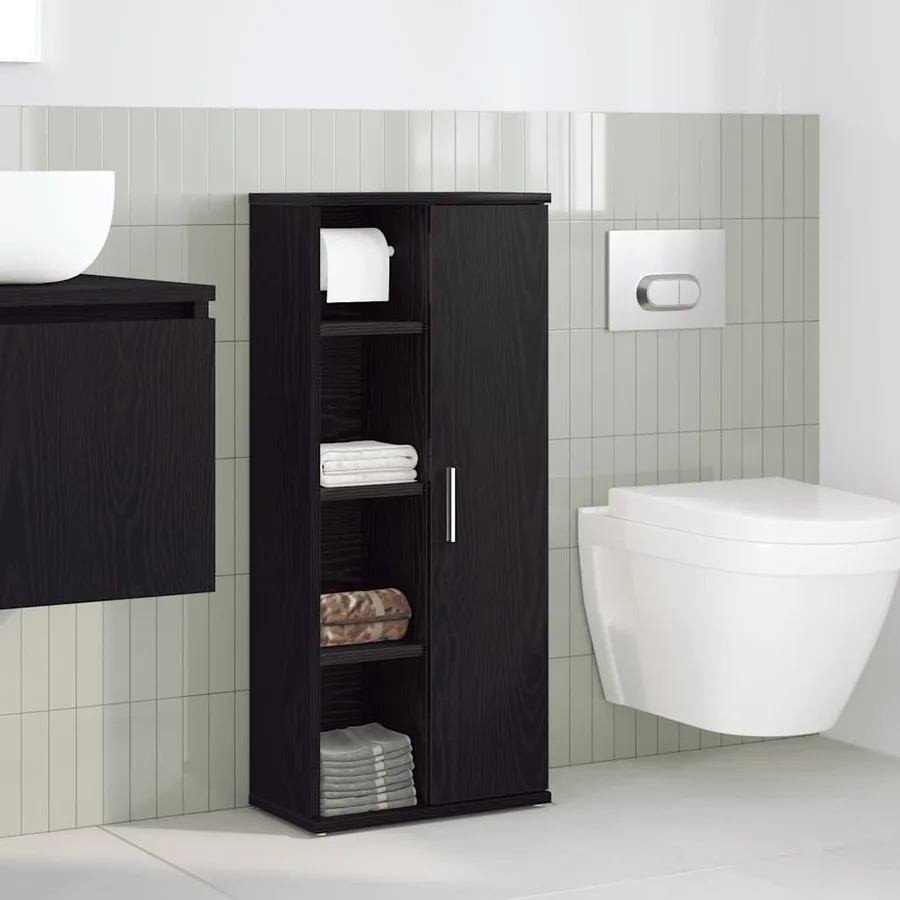 Meuble de salle de bain avec porte-rouleau noir 39x22x90 cm - 3