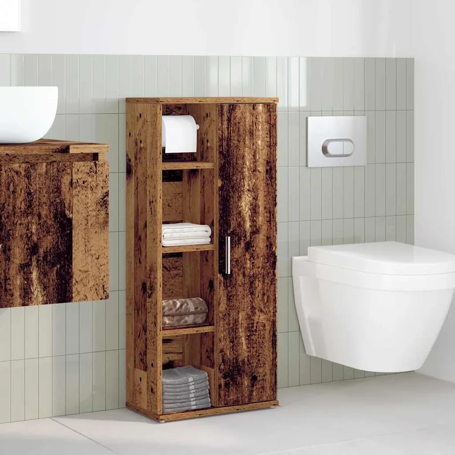 Meuble de salle de bain avec porte-rouleau vieux bois - 3