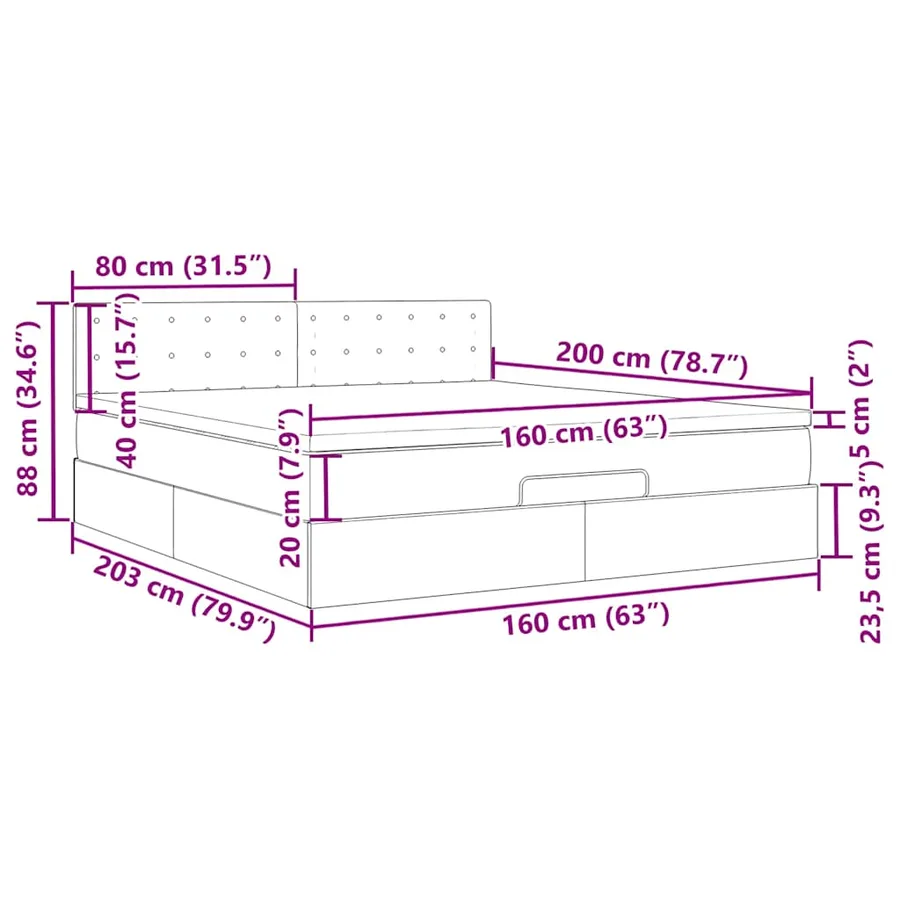 Lit ottoman avec matelas & LED blanc pur 160x200cm similicuir - 18