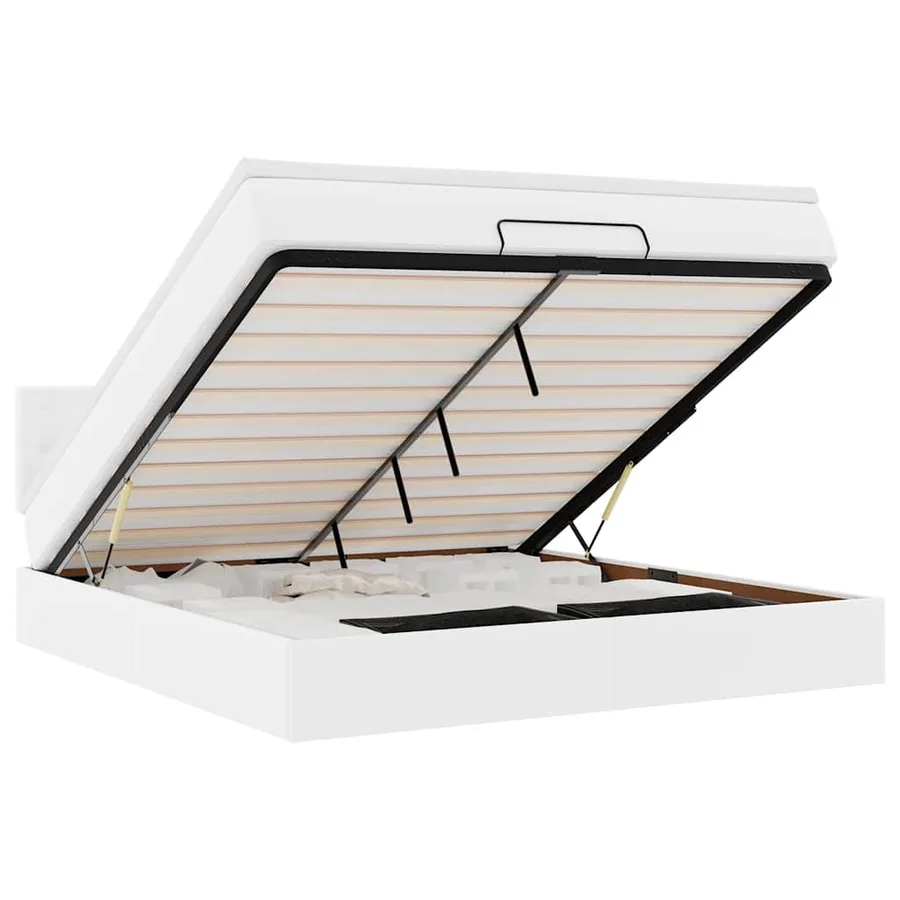 Lit ottoman avec matelas & LED blanc pur 160x200cm similicuir - 2