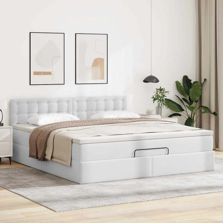 Lit ottoman avec matelas & LED blanc pur 160x200cm similicuir - 4