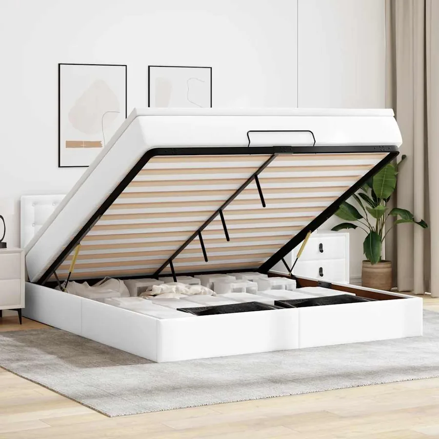 Cadre de lit ottoman avec matelas blanc 160x200 cm similicuir