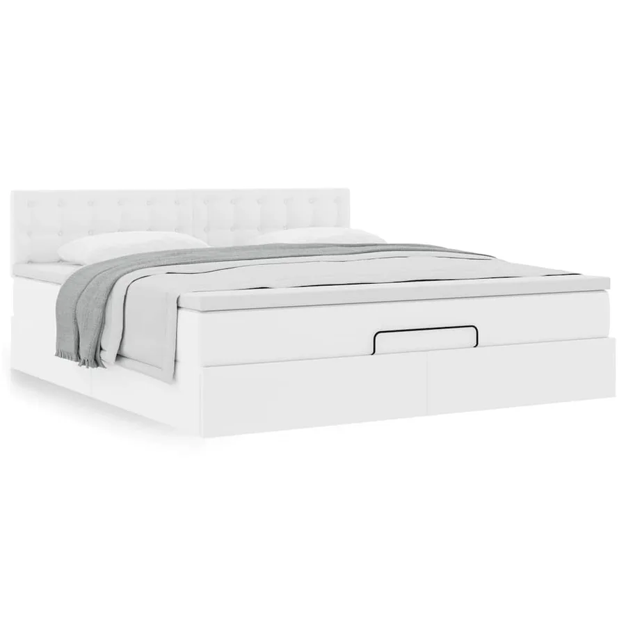 Cadre de lit ottoman avec matelas blanc 160x200 cm similicuir - 4