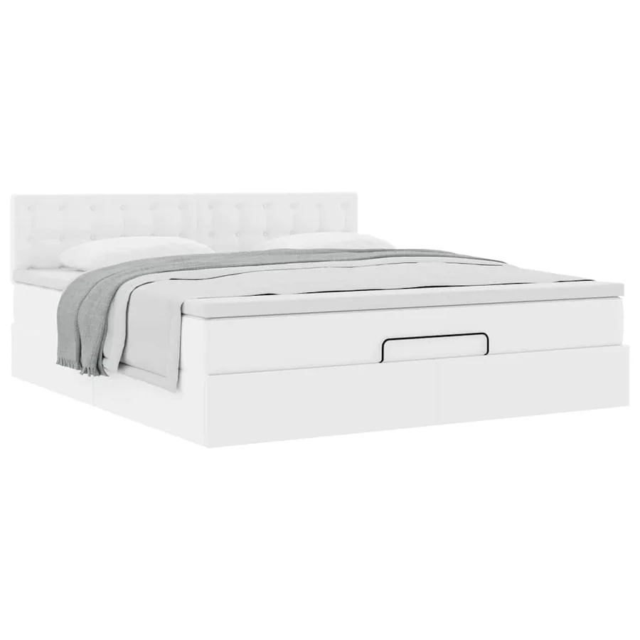 Cadre de lit ottoman avec matelas blanc 160x200 cm similicuir - 5