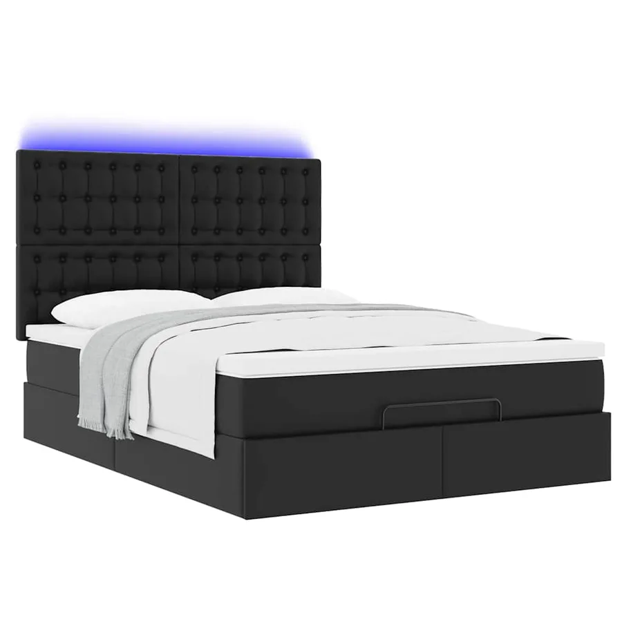 Cadre de lit ottoman avec matelas noir 140x200 cm similicuir - 6