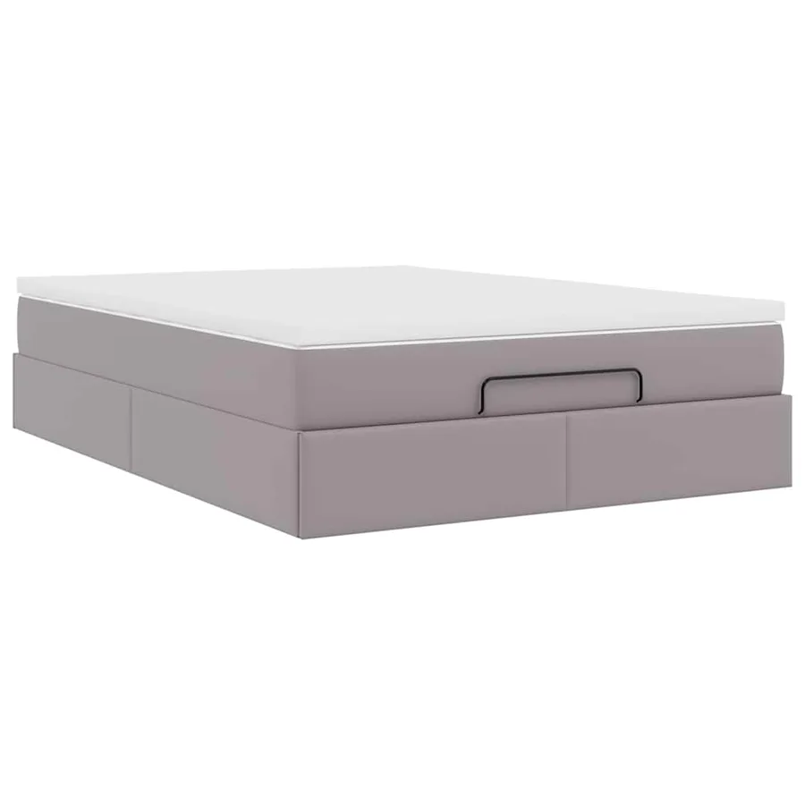 Cadre de lit ottoman avec matelas gris 140x200 cm similicuir - 10