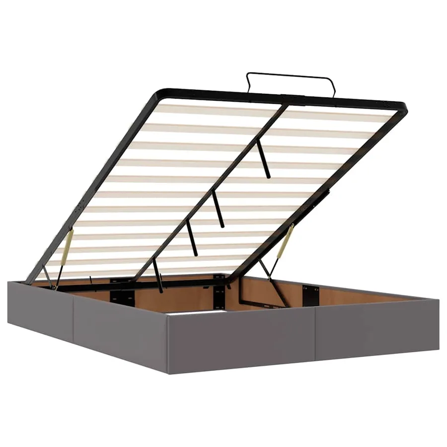 Cadre de lit ottoman avec matelas gris 140x200 cm similicuir - 11