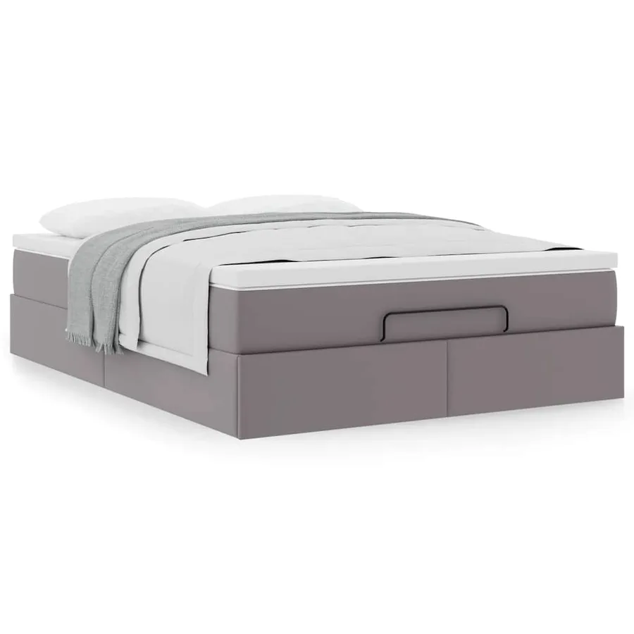 Cadre de lit ottoman avec matelas gris 140x200 cm similicuir - 4