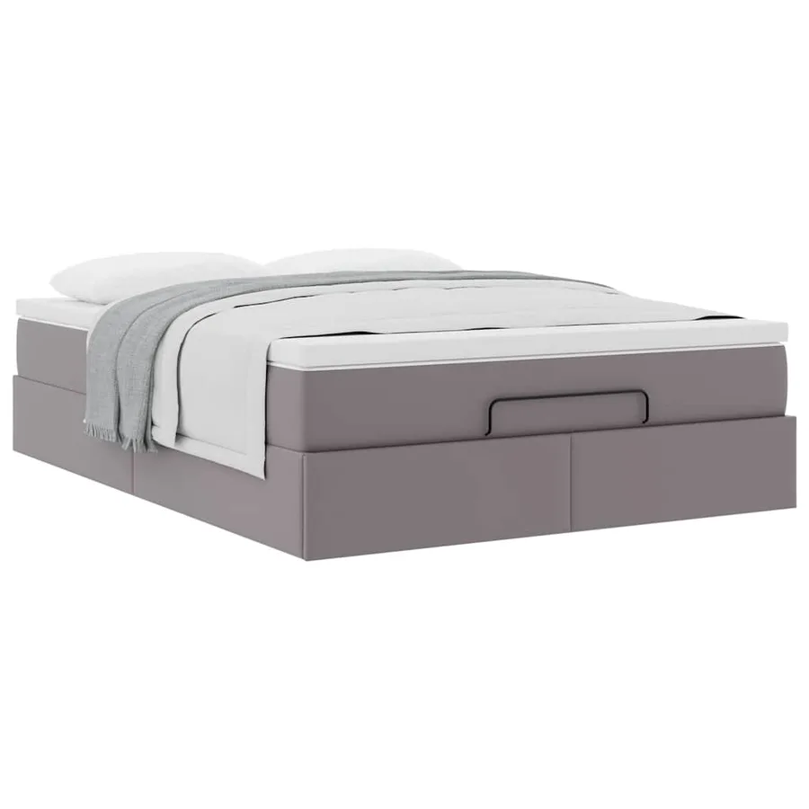 Cadre de lit ottoman avec matelas gris 140x200 cm similicuir - 5