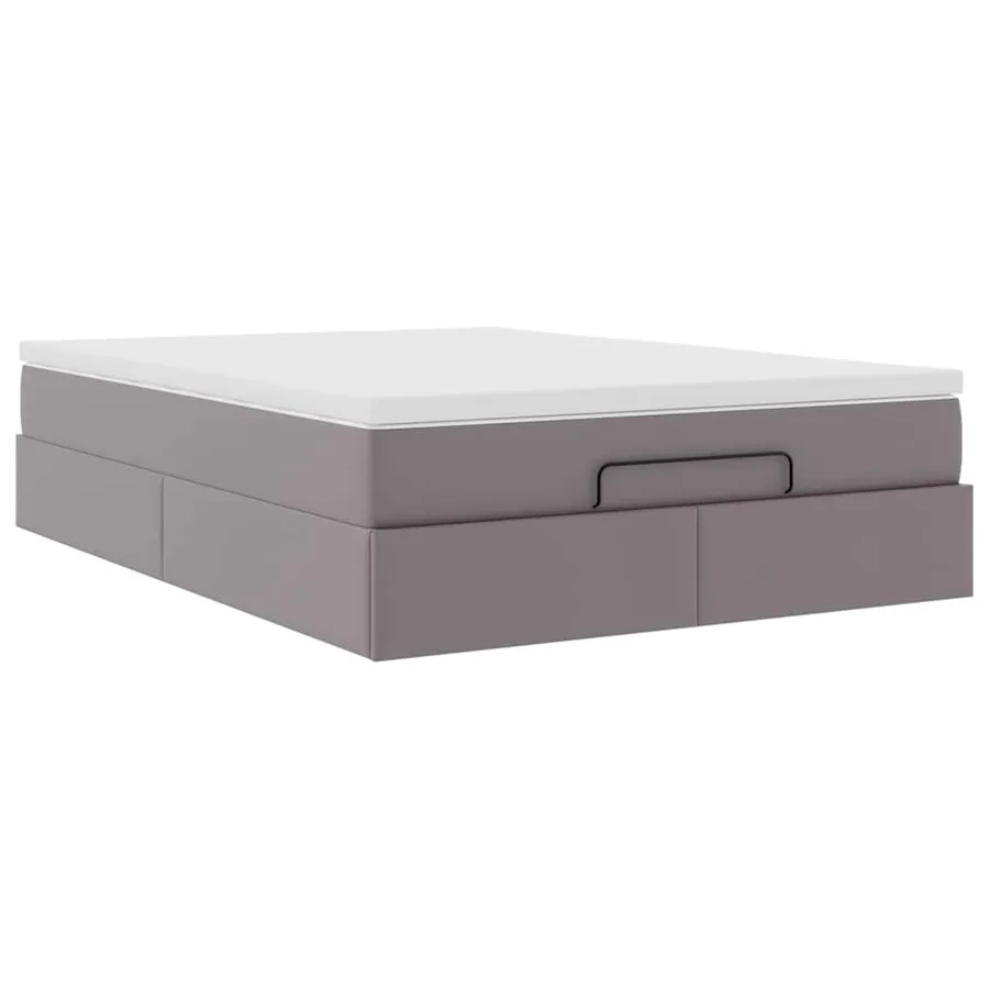 Cadre de lit ottoman avec matelas gris 140x200 cm similicuir - 6