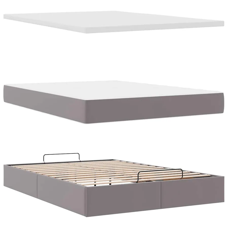 Cadre de lit ottoman avec matelas gris 140x200 cm similicuir - 8