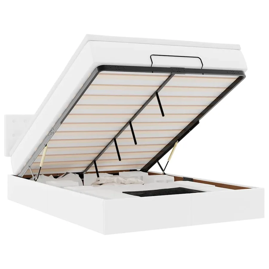 Cadre de lit ottoman avec matelas blanc 140x200 cm similicuir - 2
