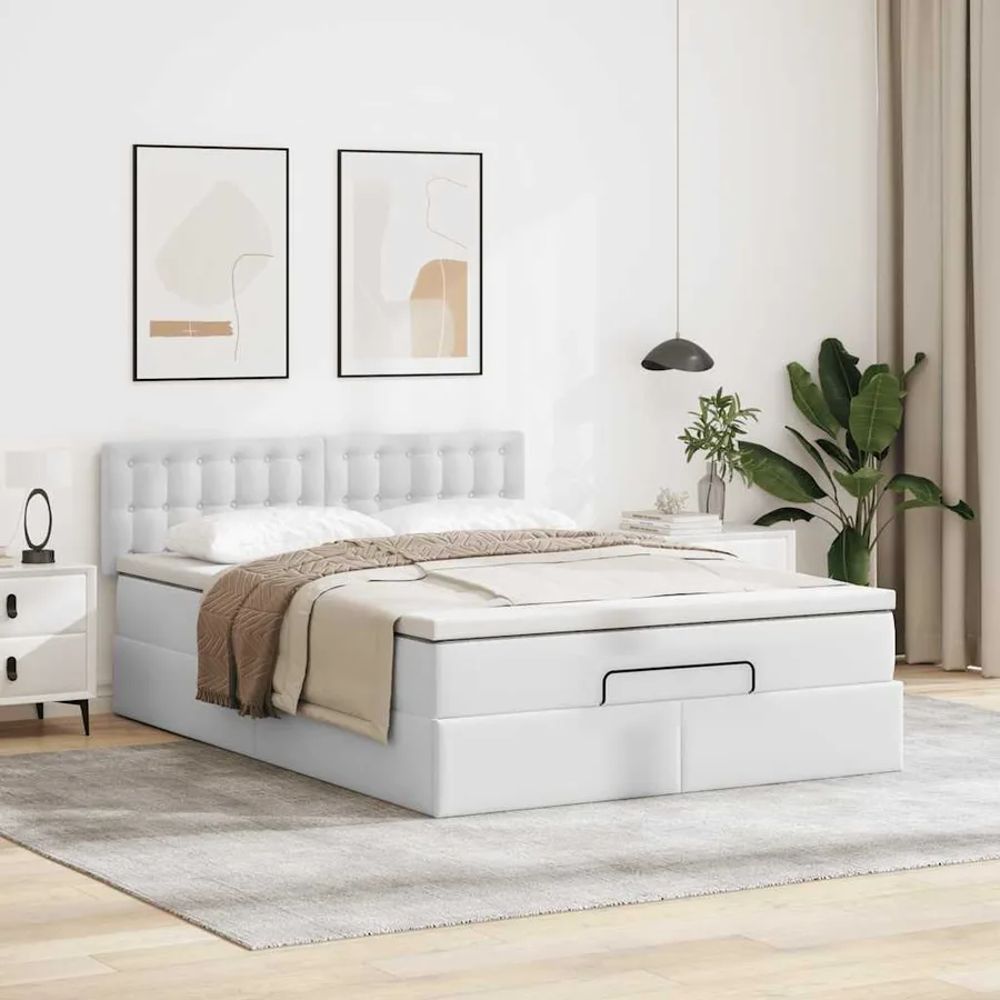Cadre de lit ottoman avec matelas blanc 140x200 cm similicuir - 3