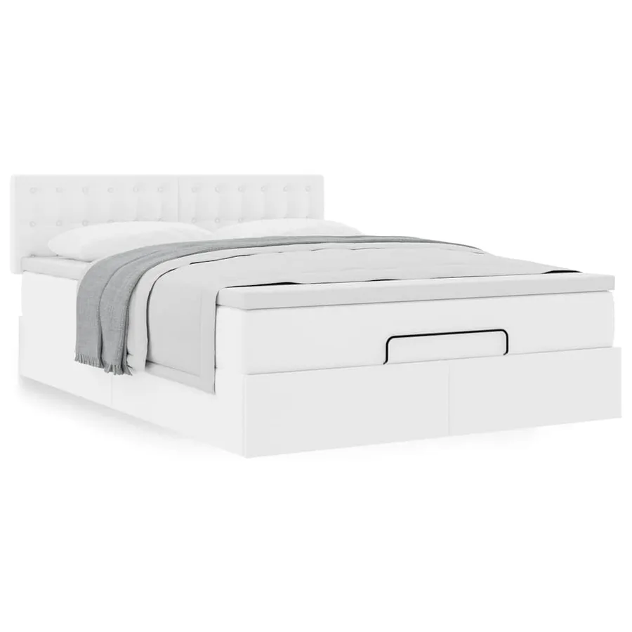 Cadre de lit ottoman avec matelas blanc 140x200 cm similicuir - 4