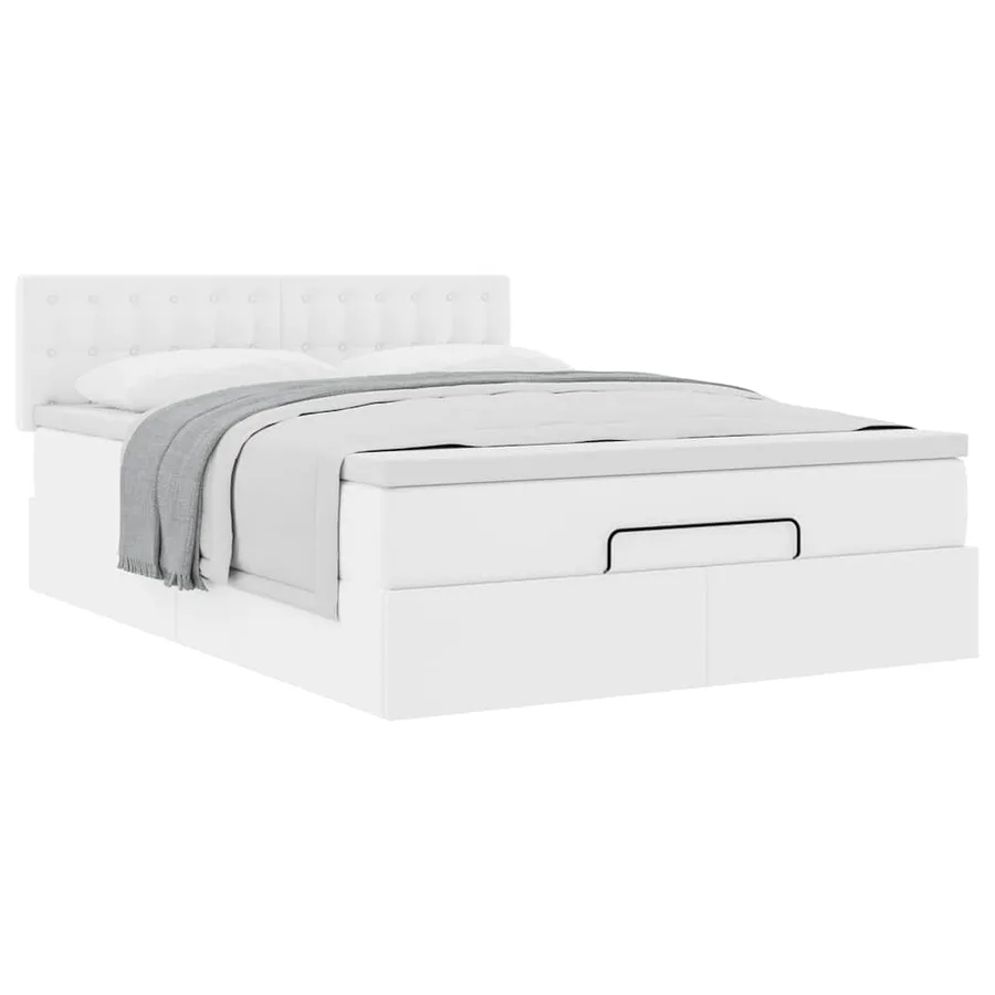 Cadre de lit ottoman avec matelas blanc 140x200 cm similicuir - 5