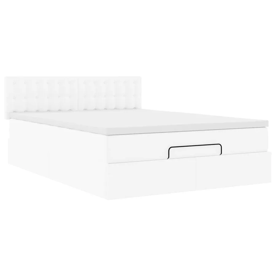 Cadre de lit ottoman avec matelas blanc 140x200 cm similicuir - 6