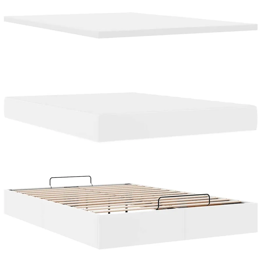 Cadre de lit ottoman avec matelas blanc 140x200 cm similicuir - 8