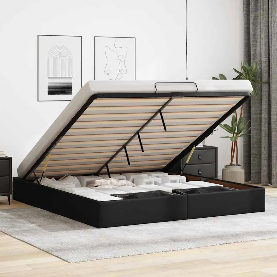 Cadre de lit ottoman sans matelas noir 160x200 cm similicuir