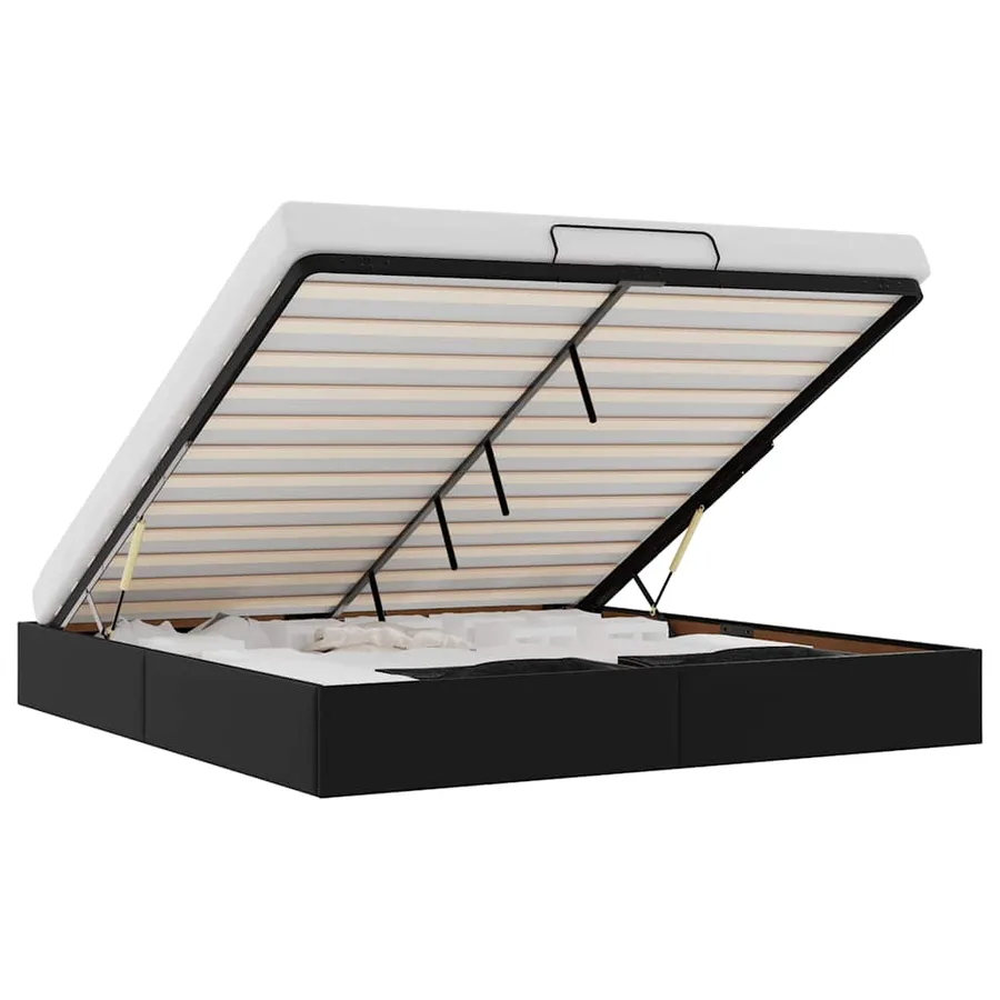 Cadre de lit ottoman sans matelas noir 160x200 cm similicuir - 2