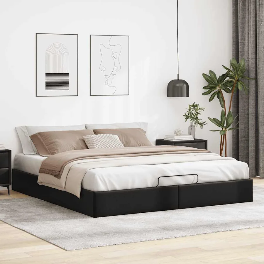 Cadre de lit ottoman sans matelas noir 160x200 cm similicuir - 3