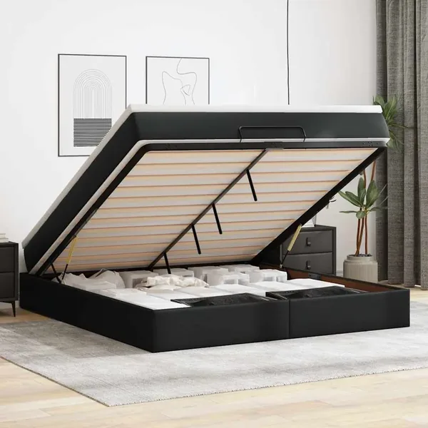 Cadre de lit ottoman avec matelas noir 160x200 cm similicuir