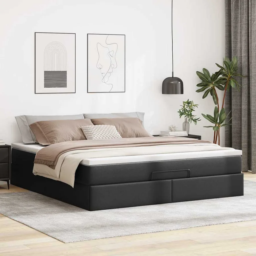Cadre de lit ottoman avec matelas noir 160x200 cm similicuir - 3