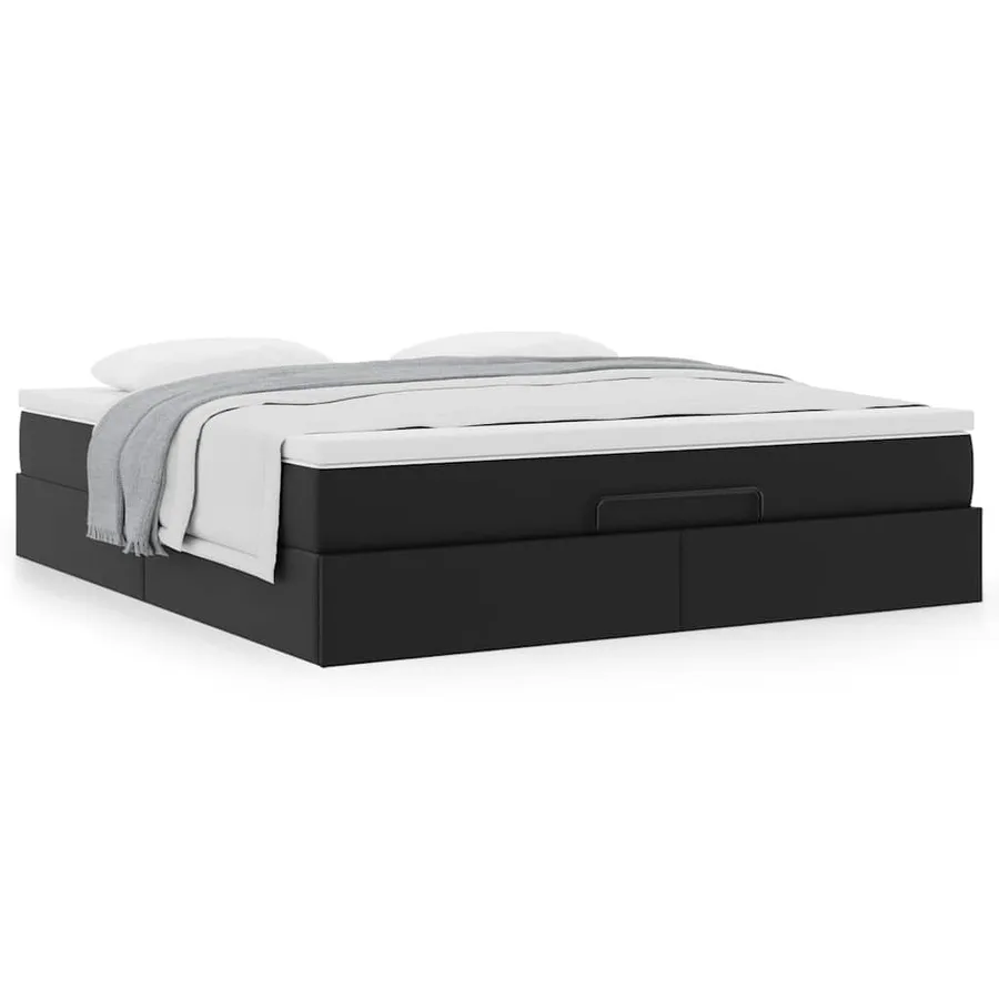Cadre de lit ottoman avec matelas noir 160x200 cm similicuir - 4