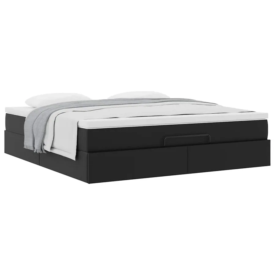 Cadre de lit ottoman avec matelas noir 160x200 cm similicuir - 5