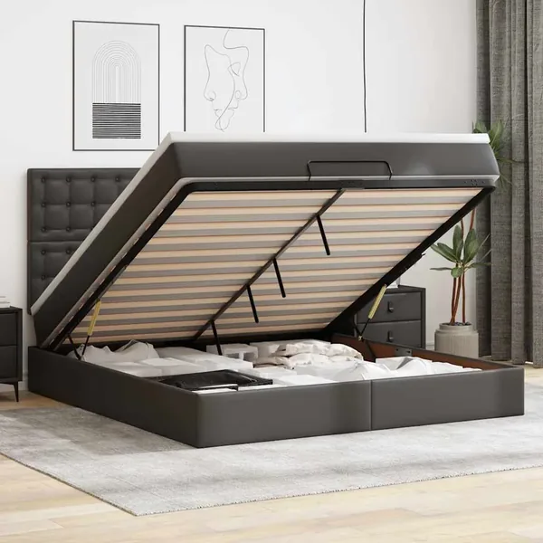 Cadre de lit ottoman avec matelas noir 160x200 cm similicuir