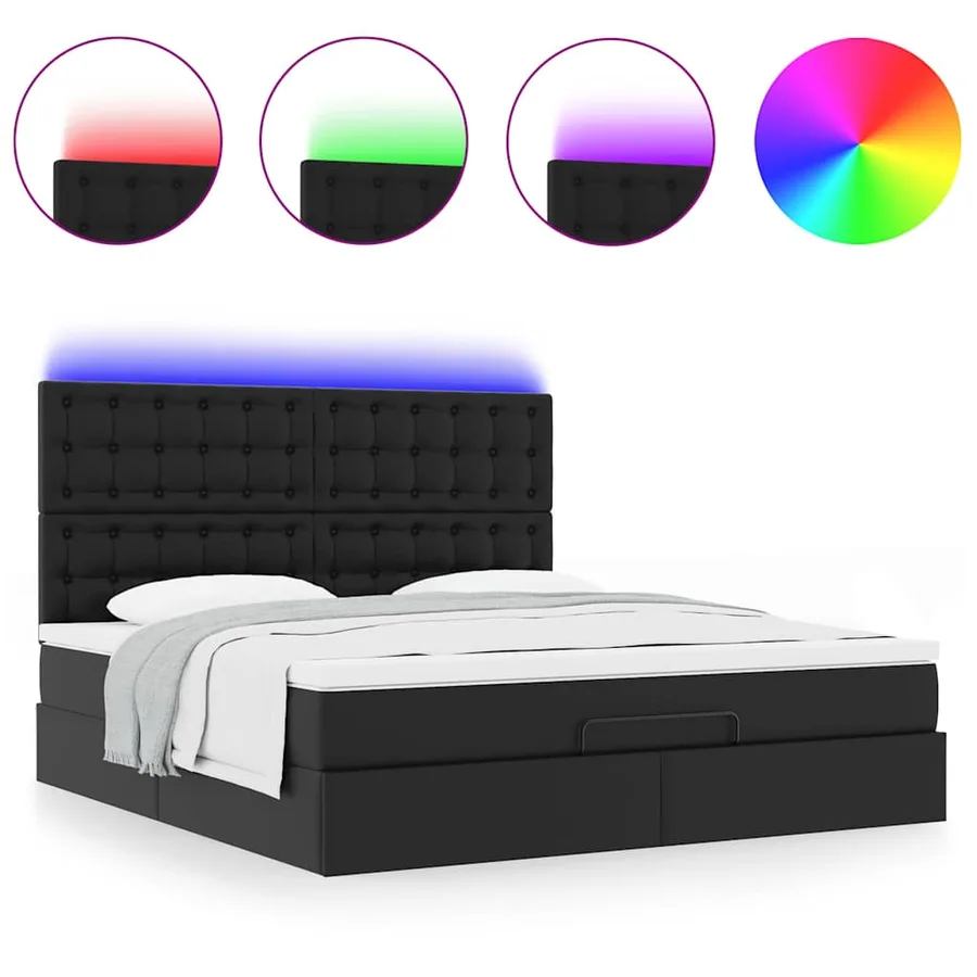 Cadre de lit ottoman avec matelas noir 160x200 cm similicuir - 5