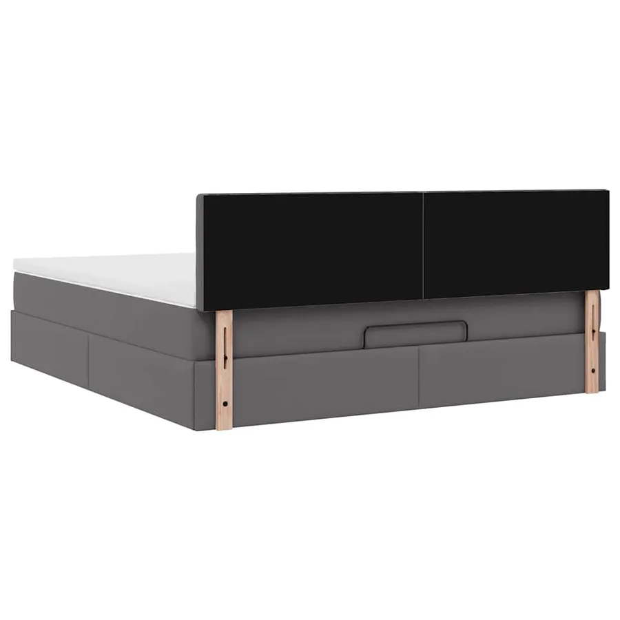 Cadre de lit ottoman avec matelas gris 160x200 cm similicuir - 11