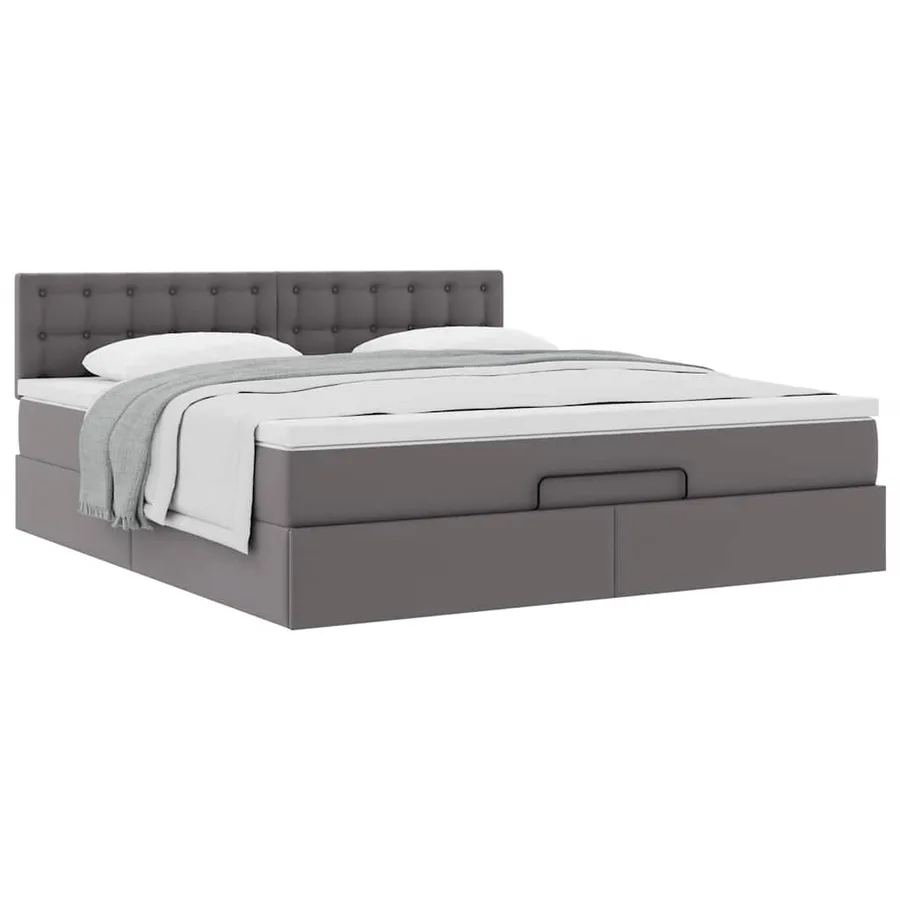 Cadre de lit ottoman avec matelas gris 160x200 cm similicuir - 5