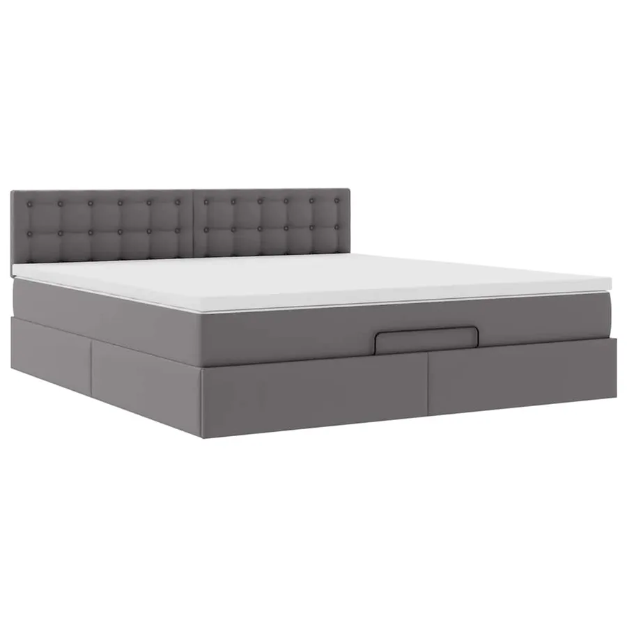 Cadre de lit ottoman avec matelas gris 160x200 cm similicuir - 6