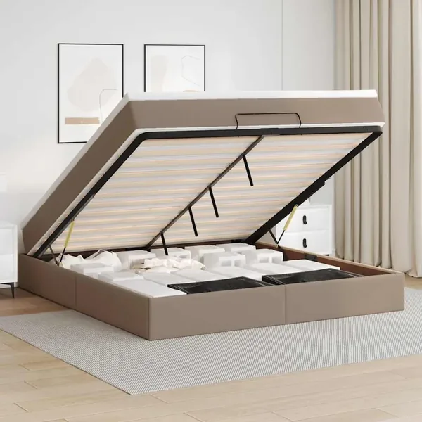 Cadre de lit ottoman et matelas cappuccino 160x200cm similicuir