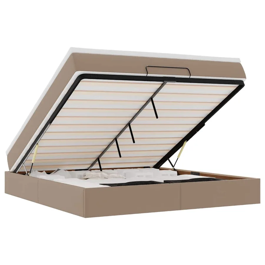 Cadre de lit ottoman et matelas cappuccino 160x200cm similicuir - 2