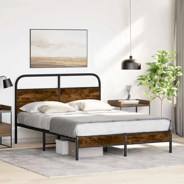 Cadre de lit sans matelas 140x190 cm chêne fumé bois ingénierie