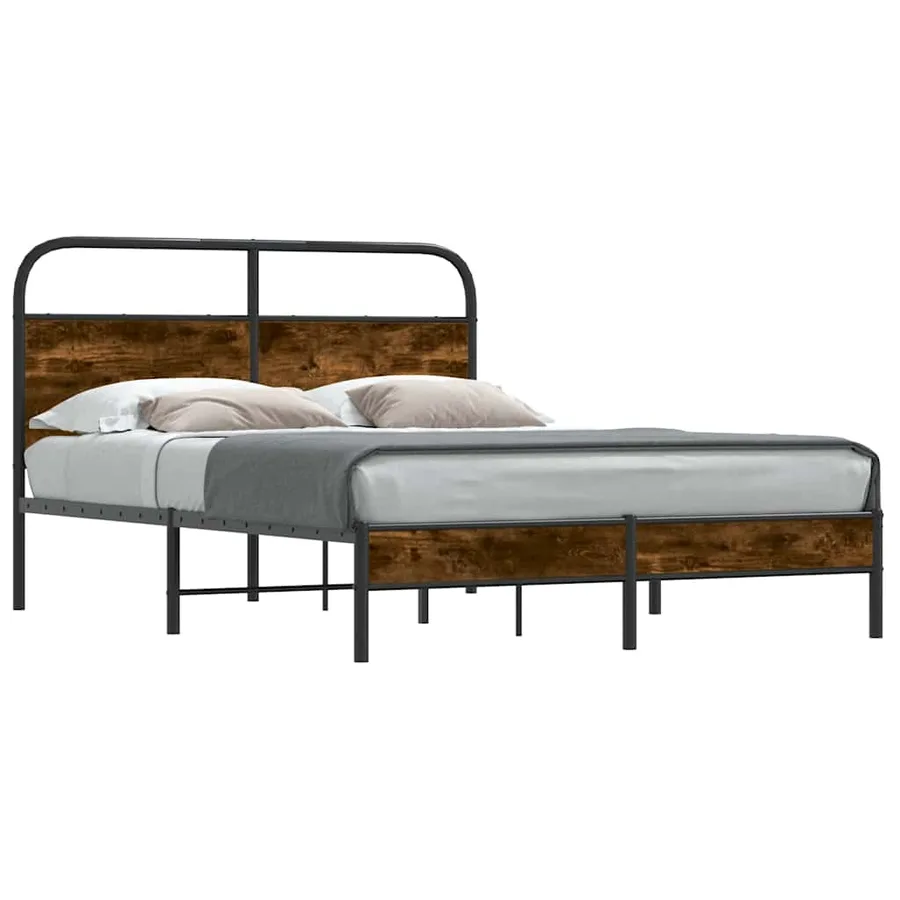 Cadre de lit sans matelas 140x190 cm chêne fumé bois ingénierie - 2