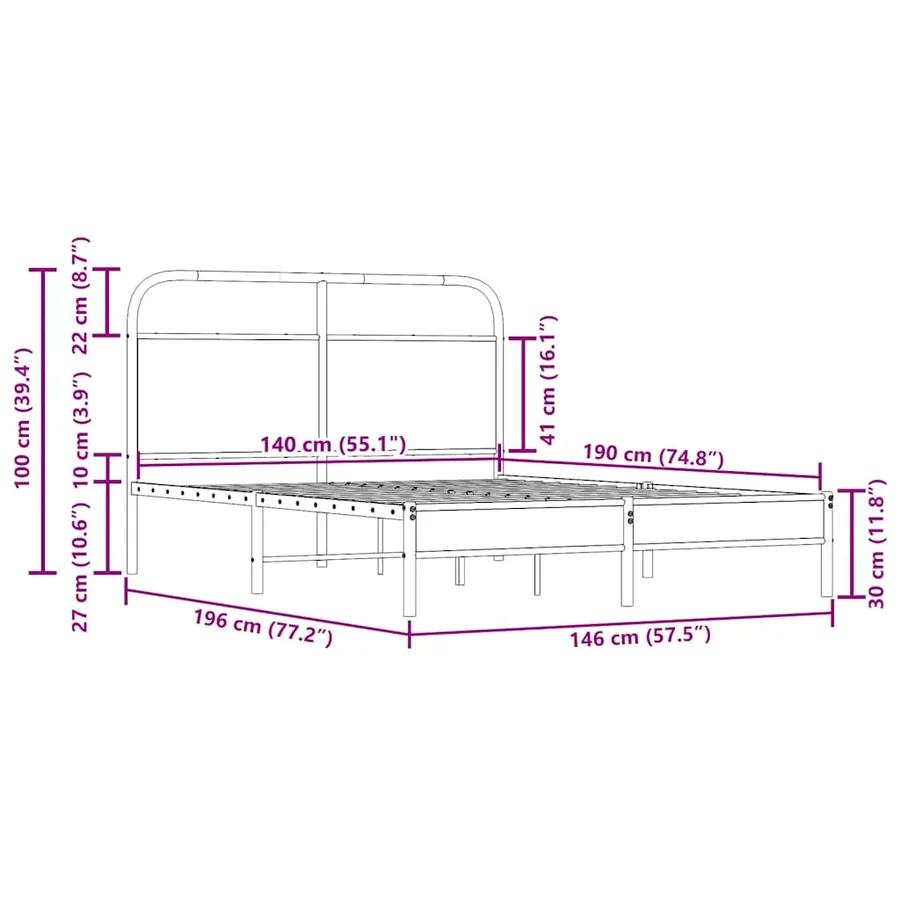Cadre de lit sans matelas 140x190 cm chêne fumé bois ingénierie - 9