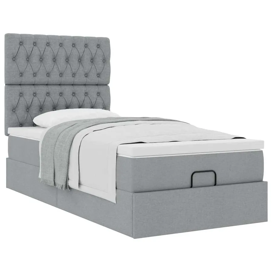 Lit ottoman avec matelas gris clair 90x200 cm tissu - 5