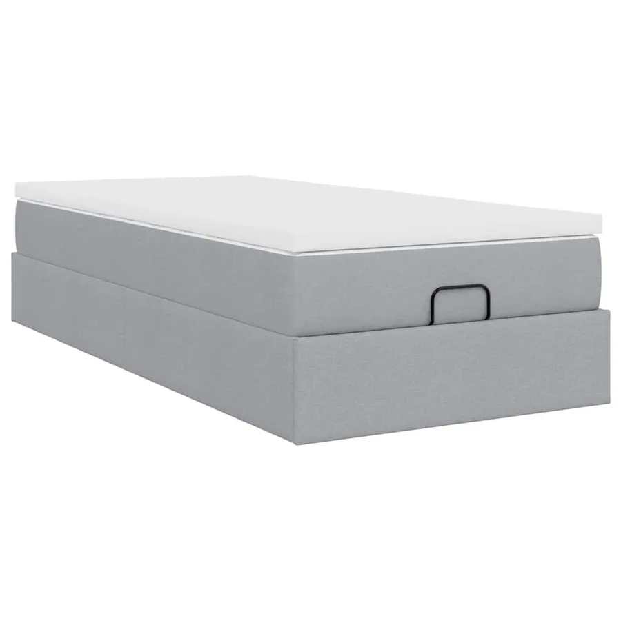 Cadre de lit ottoman et matelas gris clair 90x200 cm tissu - 10