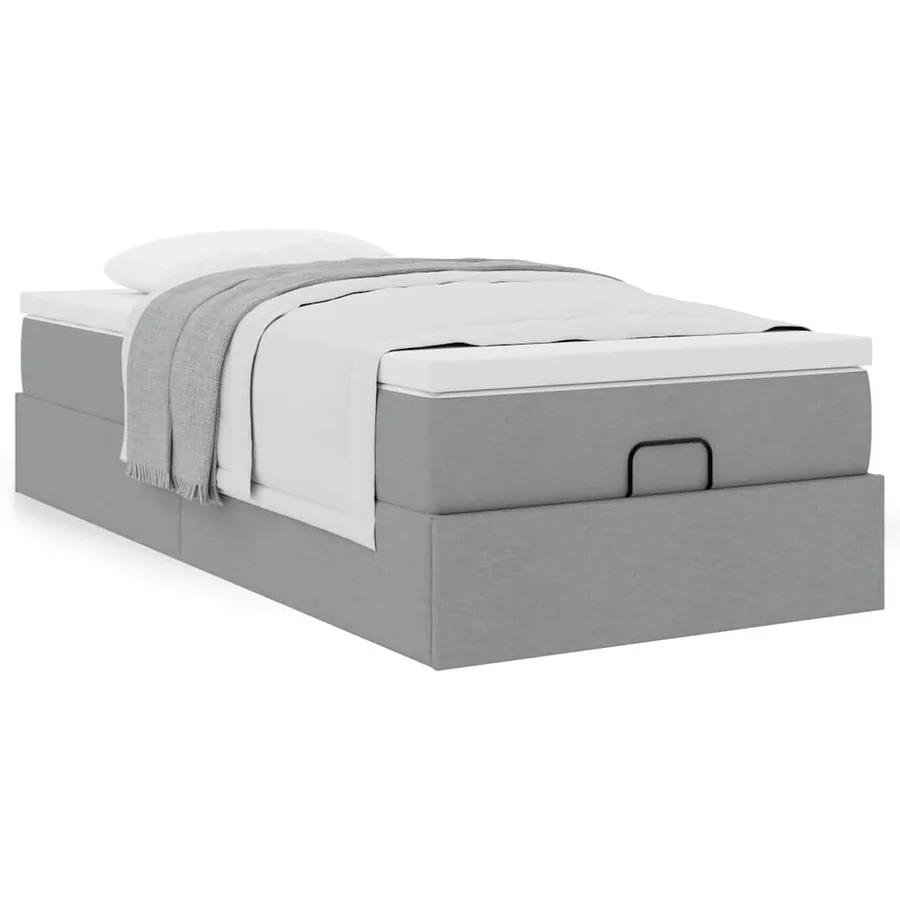 Cadre de lit ottoman et matelas gris clair 90x200 cm tissu - 4